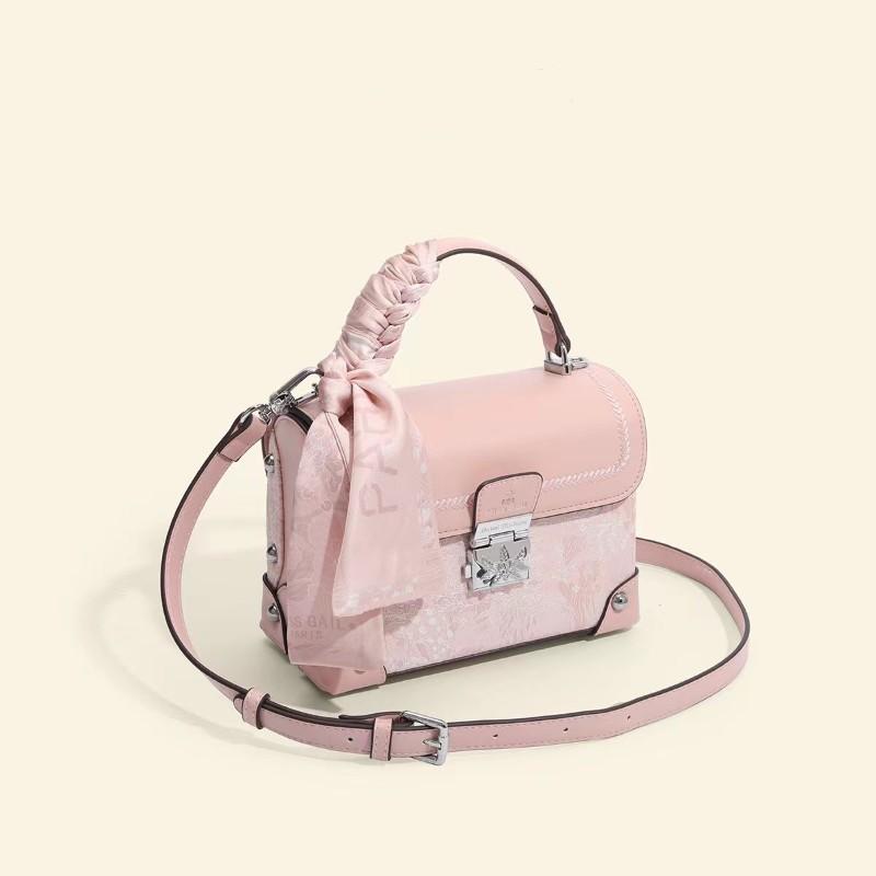 Fashion Ladies Box Shoulder Bag Chinese Girl Crossbody Bag Versatile Embroidery Women's Handbag Silk Scarf Decoration PU