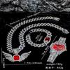 Stock Gold Men's Jewelry Set Alloy and Bling Rhinestone Iced Out Hip Hop Quartz Watch Bracelet Wing Pendant Necklace