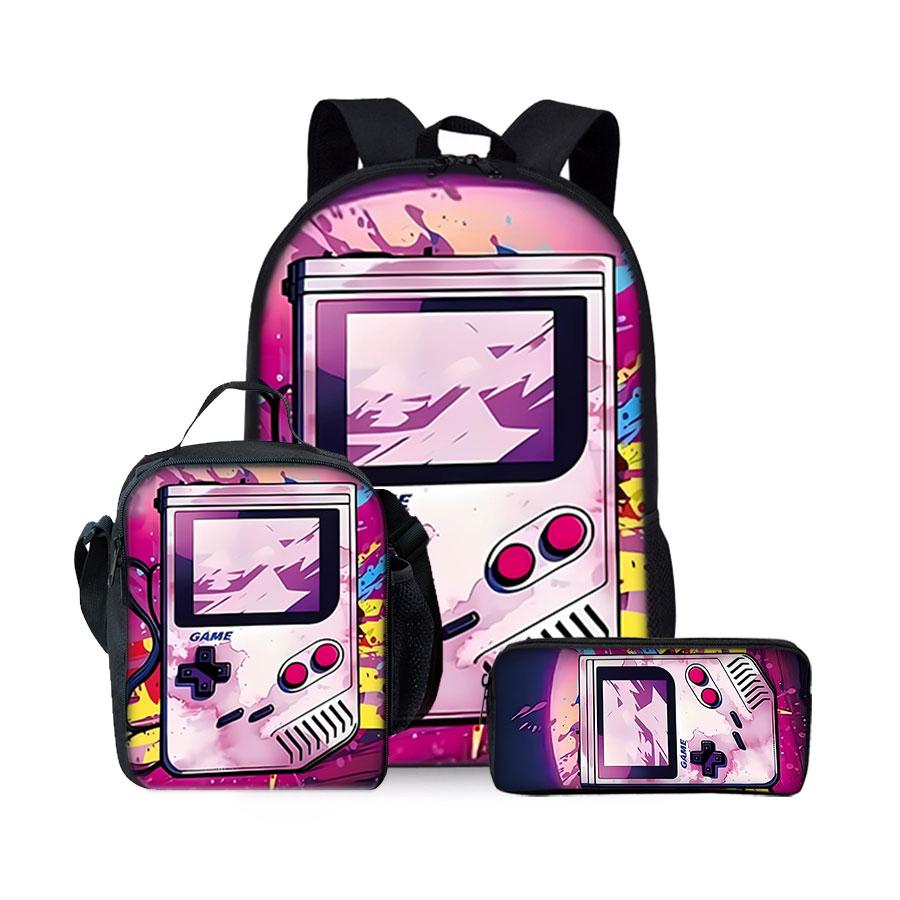 New Games Console Pattern Three Piece Set Backpacks for Boy and Girls Best Gifts 2D Flat Cartoon School Backpack for Children