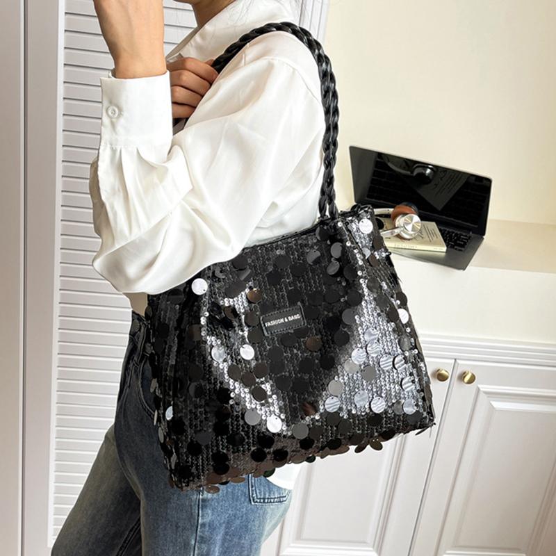 Yogodlns New Shiny Sequins Women's Shoulder Shopping Bag Glitter Handbag Large Capacity Clutch Purse Fashion Party Accessory for Ladies