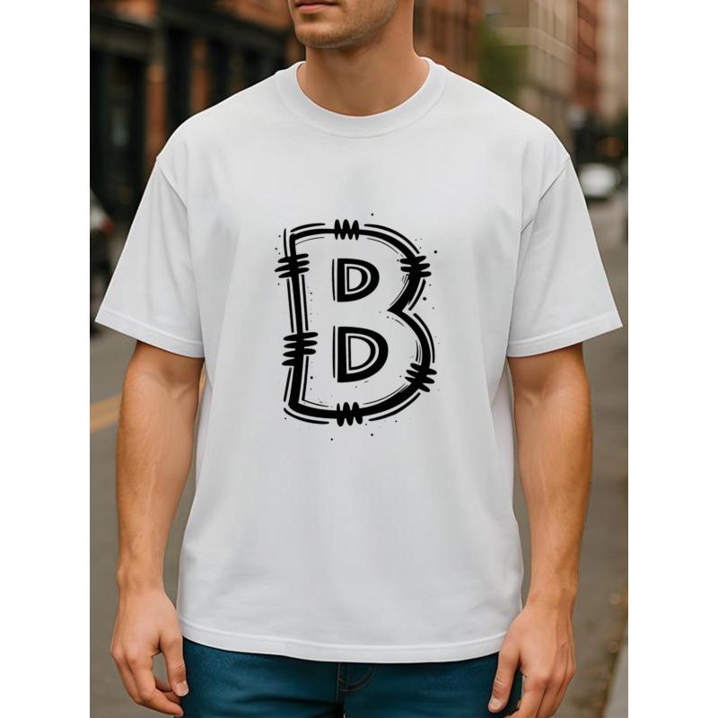 European sizes Men s Oversized B Graffiti Letter T-Shirt - Streetwear Style with B Print S белый