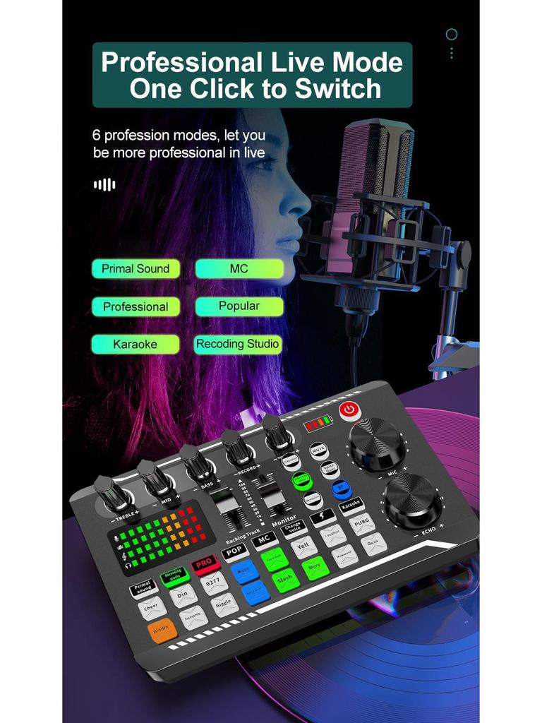 F998 Rechargeable Sound Card & Condenser Microphone Set for Outdoor Live Performance