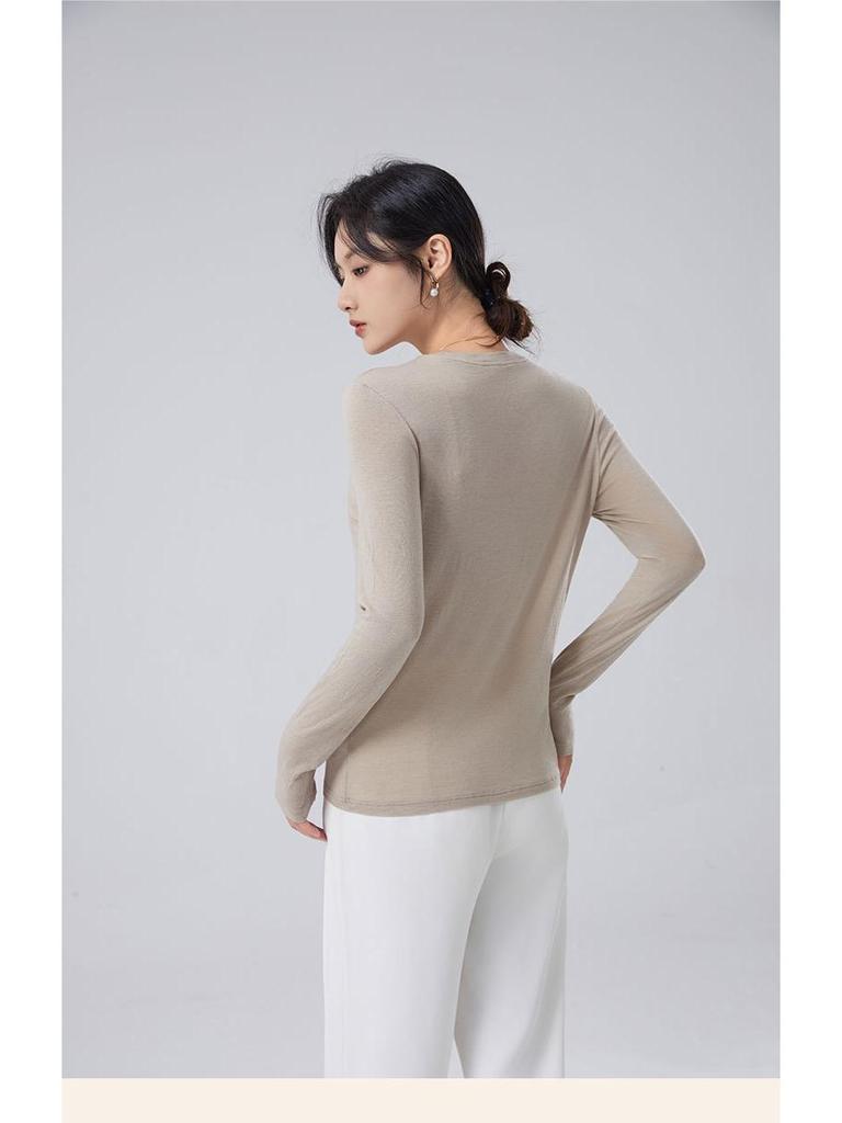 New Autumn/Winter Modal Wool Crew Neck Base Layer Top - White Long Sleeve Shirt