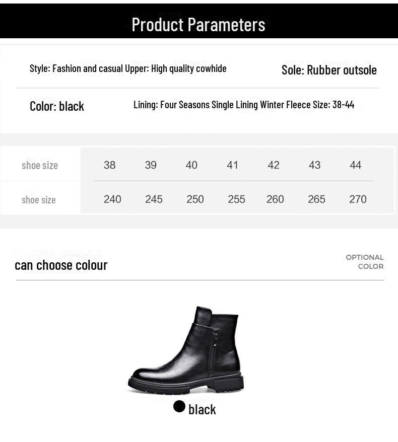 Men's Winter Leather Chelsea Boots with Soft Cowhide, Side Zipper, and Velvet Lining