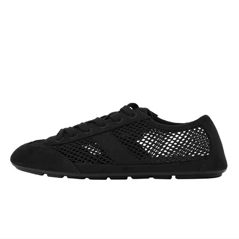 Fashion Mesh Breathable Lacing Flat Sneakers Women Lightweight Hollow Derby Sports Shoes Summer Autumn Running Shoes Cozy Ballet Flats