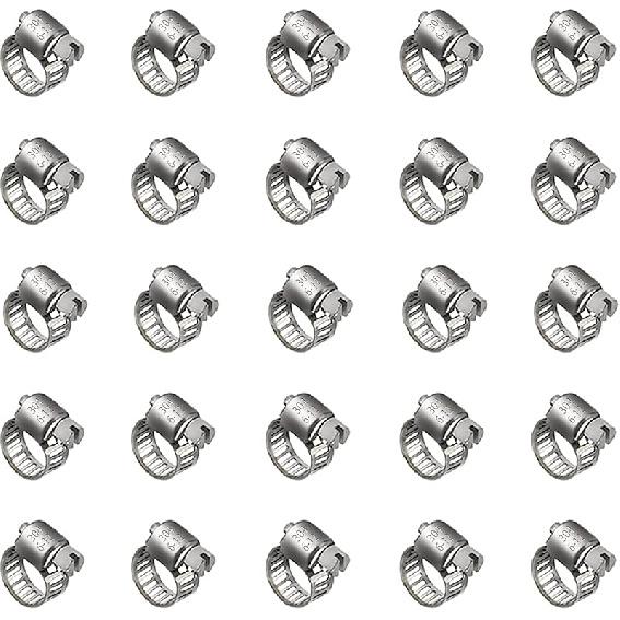 25 Pack Stainless Steel Hose Clamps, 1/4 Inch To 1/2 Inch Worm Gear Metal Hose Clamps for Pipe, Dryer Repair, Tubing and Fuel Line