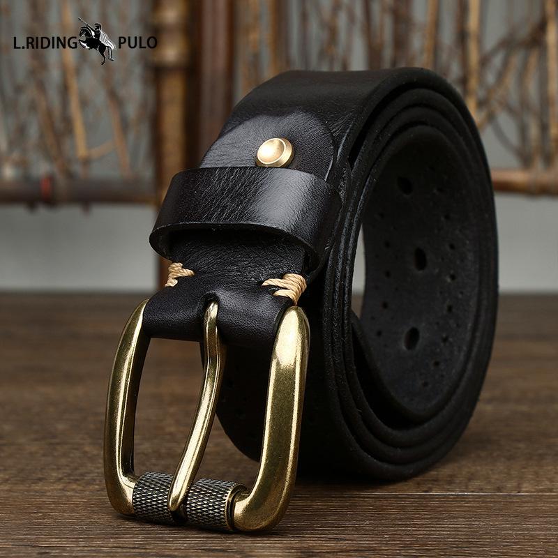 Retro Fashion Personality Trend All-match Hollow First Layer Cowhide Pin Buckle Belt Men's Genuine Leather Jeans Belt
