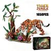 1650PCS Jungle Tiger Building Blocks Flowers Animals Tiger Plants Model Creative Desk Ornaments Assembly Toy  Gifts