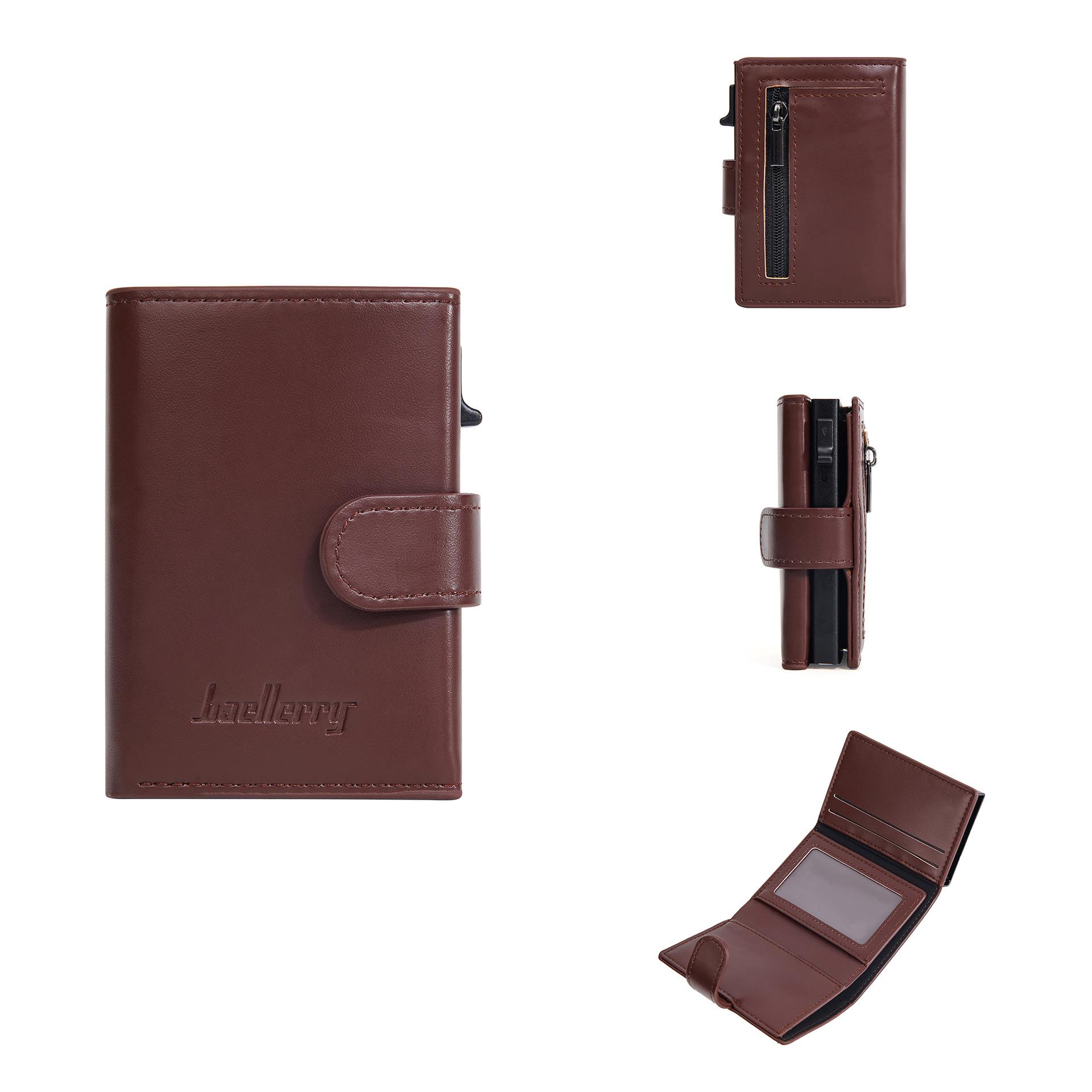 

Мужской алюминиевый держатель для карт на молнии: Защита от кражи, Защита от магнитных полей, Автоматическое всплывающее окно для компактного хранения коричневый