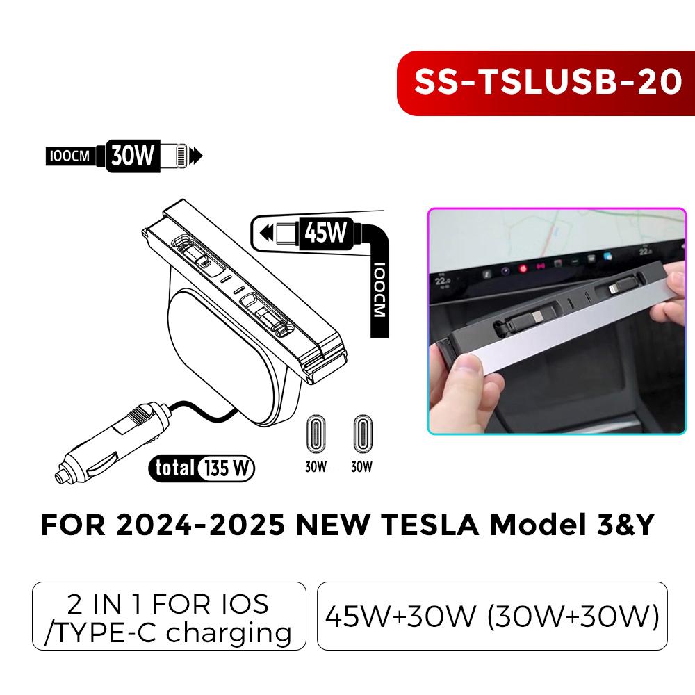 

USB Hub for Tesla Model Y 2025 2025 Juniper Model 3 Highland Center Console Fast Charger MultiPort Docking Interior Accessories