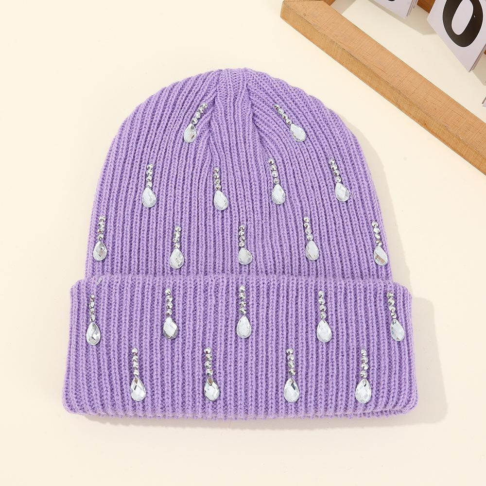 New European and American Pearl Flash Diamond Knitted Hat Double-layer Outdoor Warm Personalized Street Wool Hat Wholesale