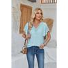Women's Spring and Summer New Products, Lace V-neck, Ruffled Sleeves, Solid Color Loose T-shirt