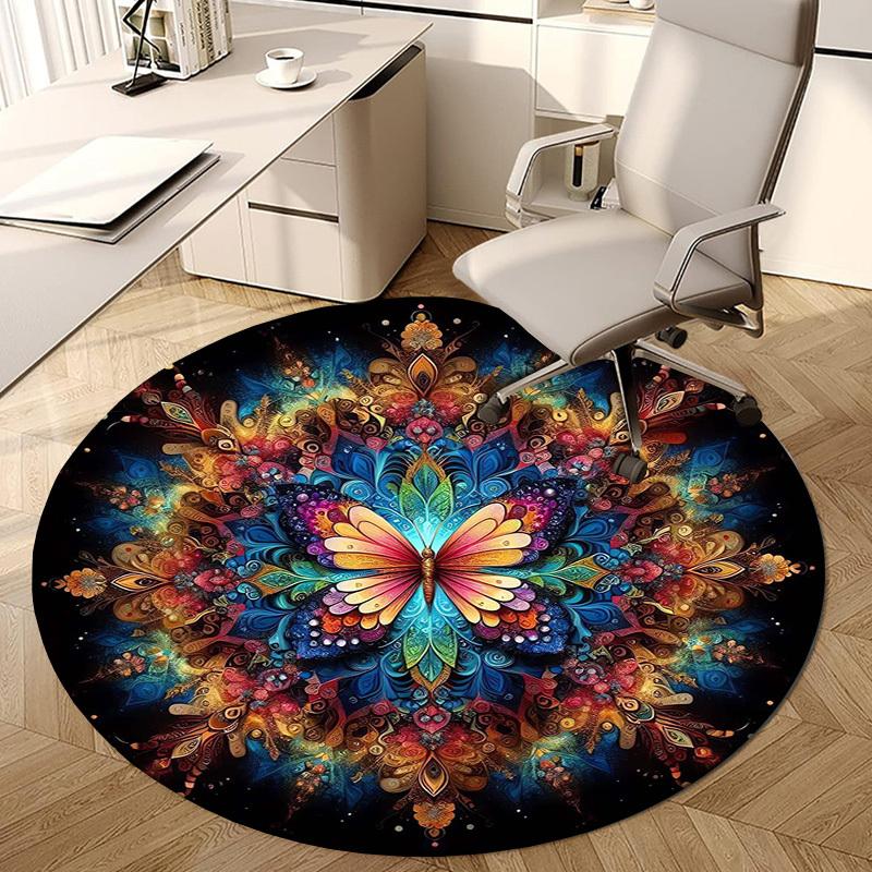 1pc Office Carpet Chair Mats Colorful Butterfly Mandala Perfect for Decorating Office Chairs, Living Rooms, Or Bedrooms.YDT180
