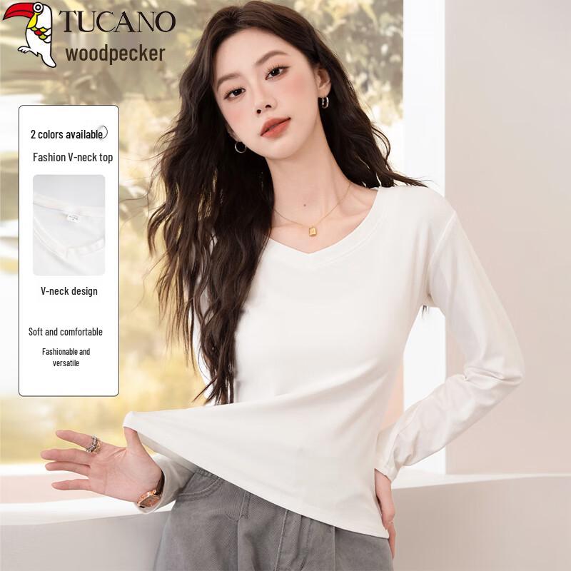 Women s V-Neck Ribbed Long Sleeve Base Layer Top M