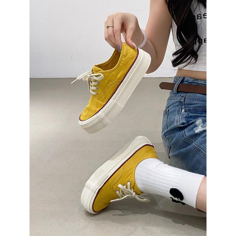 Thick-soled Breathable Linen Contrasting Color Lace-up Round Head Canvas Shoes Women's 2025 New Casual Style Thick-soled Sports Shoes