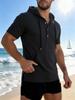 Camisa casual holgada de color liso para hombre con capucha y manga corta