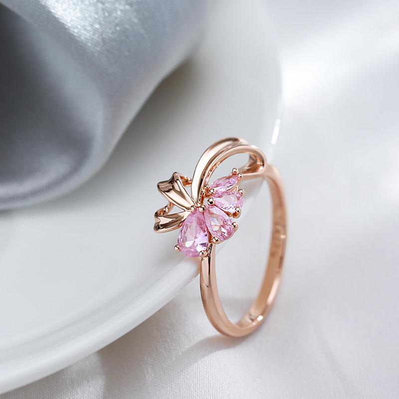 Pink Natural Zircon Ring For Women Trendy  Rose Gold Color Vintage Wedding Party Fine Daily Jewelry