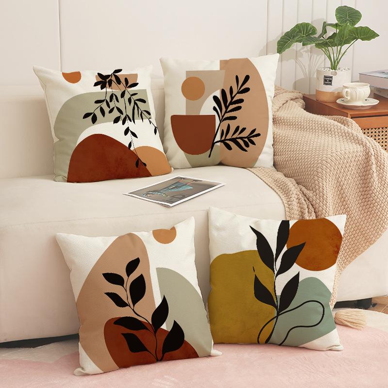 Nordic Ins Pillow Case Olive Leaf Sunset Print Decorative Linen Cushion Living Room Versatile Soft Furnishing Sofa Cushion