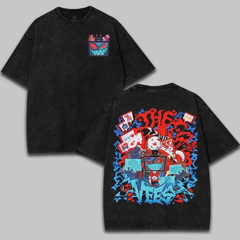 Hazbin Hotel Alastor Unisexga Printed Tshirt Unisex Clothing Harajuku Vintage Washed Oversized Clothes High Quality Cotton Tops