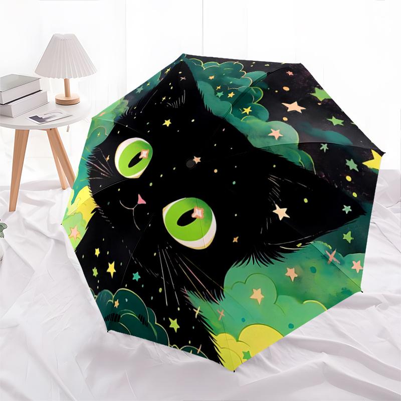 1pc Cartoon Star Cat Automatic Open/CloseUmbrella-CuteUmbrella with Cute Design, Portable 3-Fold Compact Umbrella for Men & Women, Valentine