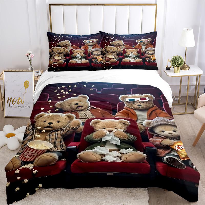 3pcs Anime Teddy Bear Bedding Set - Includes One Quilt Cover and Two Pillowcases (No Core) - Perfect for Bedroom and Guest Room Decoration,