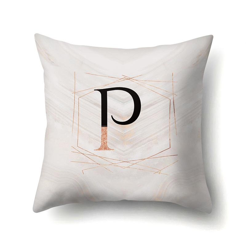 Polyester Pillow Case Black Gold Watercolor Home Furnishing 26 English Letters Printed Waist Cushion Sofa Pillow Case