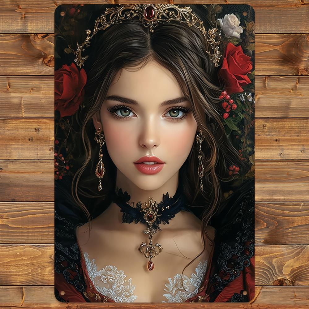 VogueFlat D Metal Wall Art Red Rose Gold Crown Floral Aluminum Poster x inch Home Office Decor Mothers Day Christmas G 20x30cm