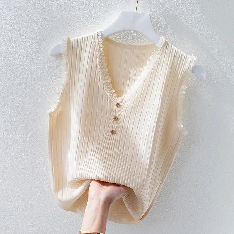 Camisole Women's Inner Suit Bottoming Loose White Outer Wear Knitted Sweater Sleeveless T-shirt Vest Summer