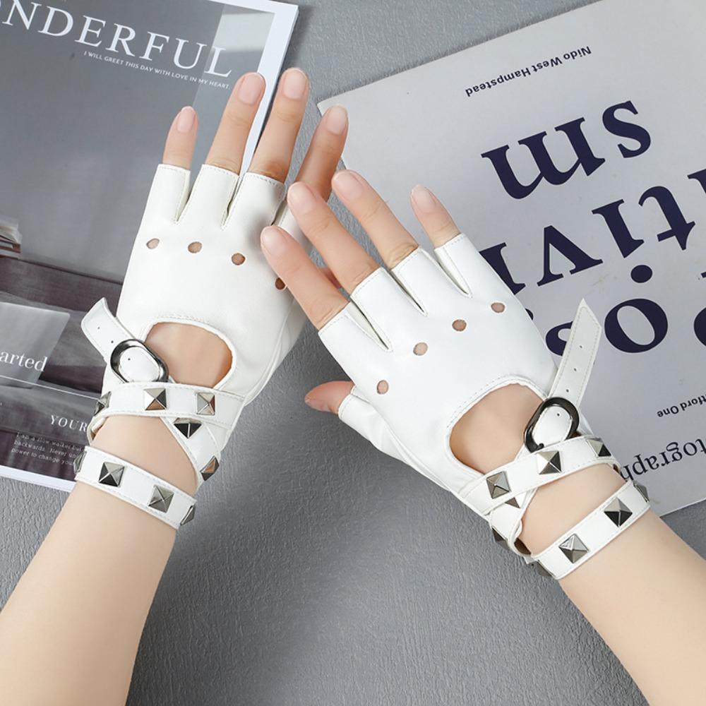 

Мотоциклетні рукавички з вирізами, з ПУ матеріалу, рукавички для водіння, рукавички без пальців, вуличні білий