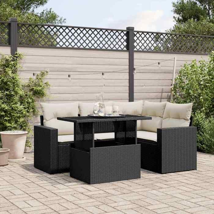 VidaXL Garden Lounge Set 5 Pcs with Cushions Black Braided Resin 3267246