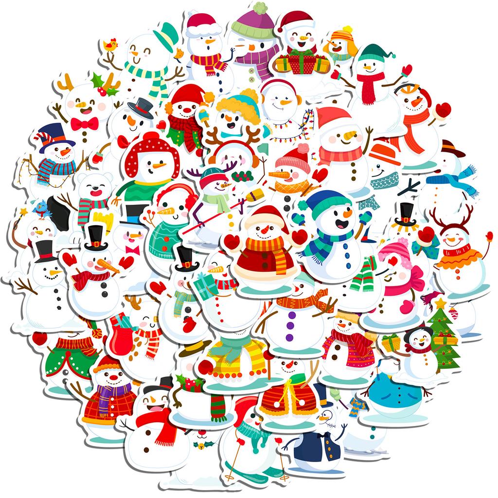 50 Snowman Stickers Cartoon Merry Christmas Holiday Decoration Scene Arrangement Stickers