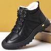 Men's Winter Non-Slip Genuine Leather Martin Boots, High-Top, Velvet-Lined, Wear-Resistant, Black.