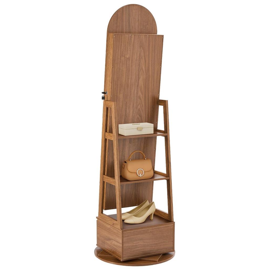360° drehbarer Schmuckschrank, 1655 mm hoch, Ganzkörperspiegel mit Stauraum, Stehender drehbarer Schmuckschrank-Organizer, Abschließbar mit 2 Schlüsseln,