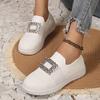 Fashion Rhinestone Mesh Knitted Loafers for Women Mesh Breathable Slip-On Casual Flats Woman 2025 Autumn Soft Sole Walking Shoes Ladies