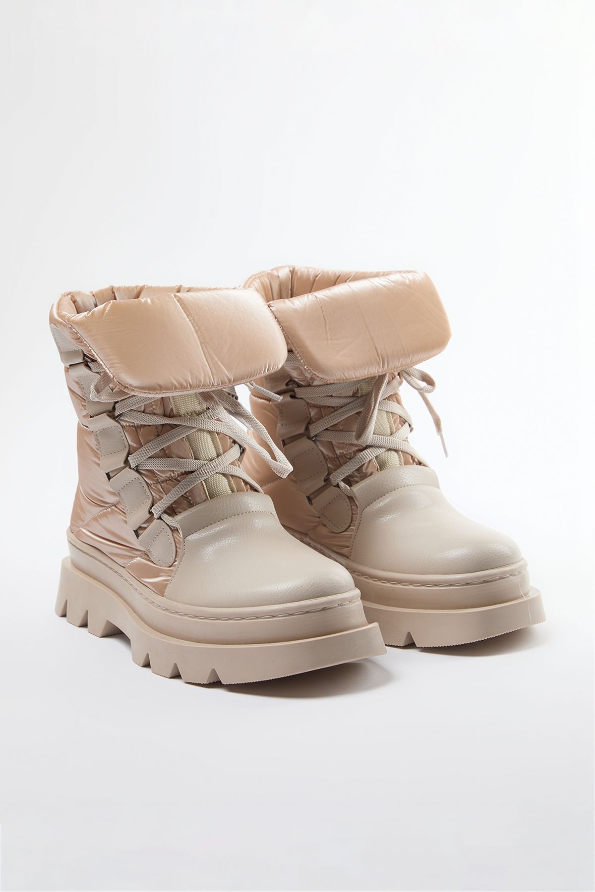 

Women s Fashion Flat Heeled Booties Beige Lace Up Fur Lined Boots Boots Shoes 39
