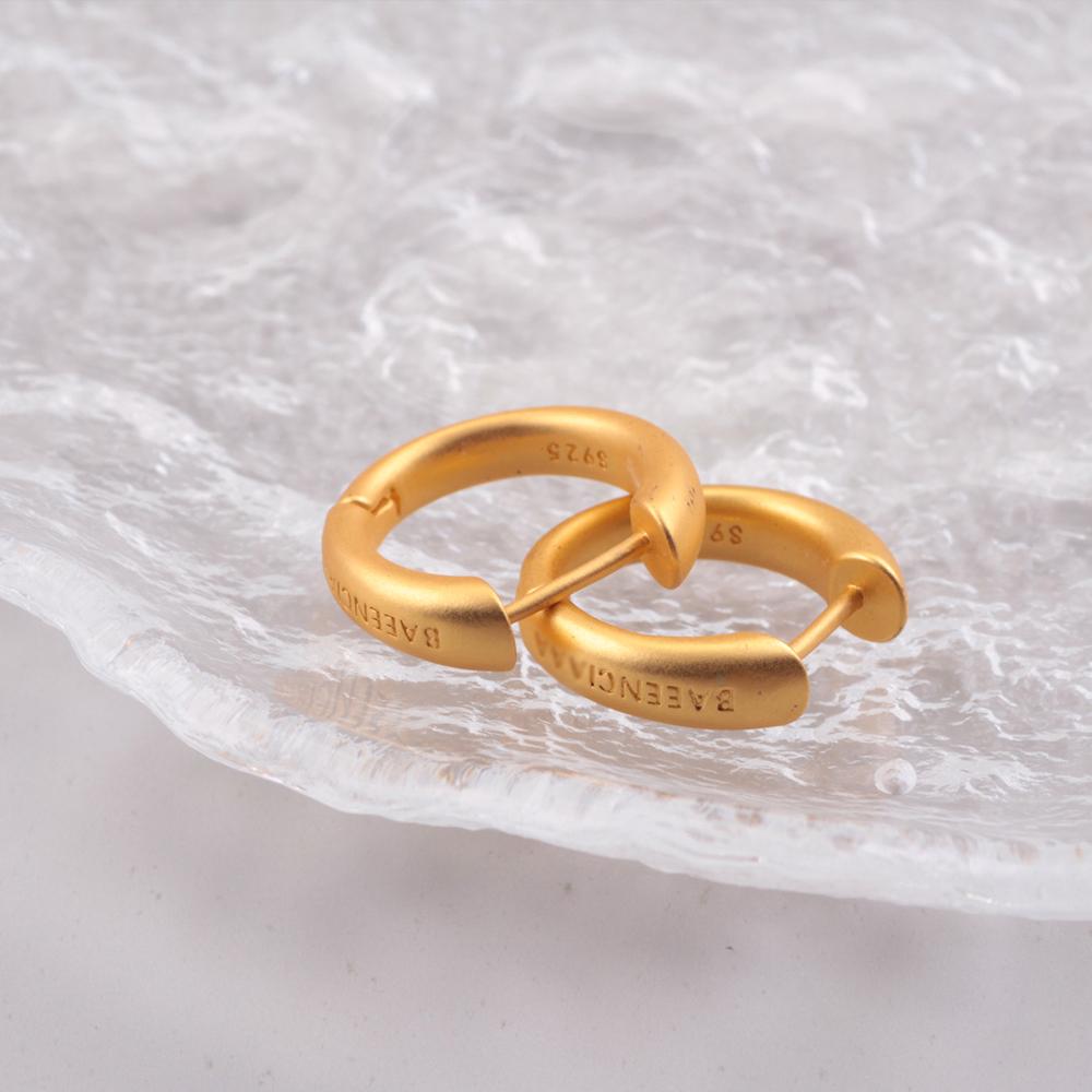 925 Sterling Copper Matte Gold Copper Plain Circle Trendy Fashion Light Luxury Design Earrings Earrings  C-type