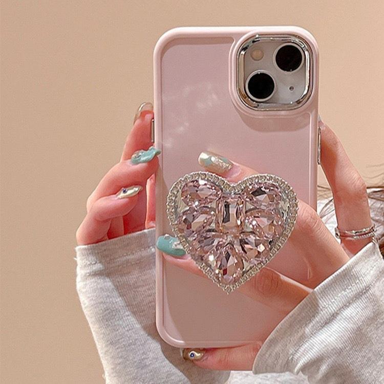 Applicable to Apple 17 Shiny Rhinestone Holder 16Promax/15Pro Love Holder Mobile Phone Case Applicable to Apple 11