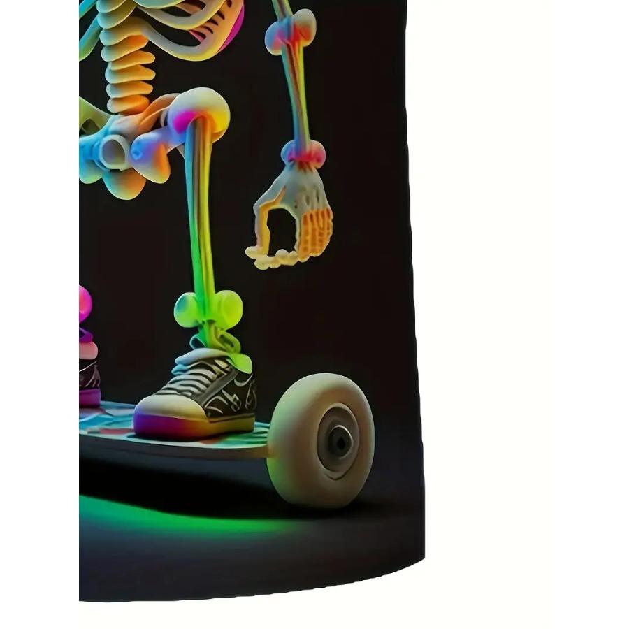 Mens Skull Print Crew Neck T-Shirt - Soft Slight Stretch Polyester Fabric, Machine Washable, Casual Short Sleeve Tee for Outdoor