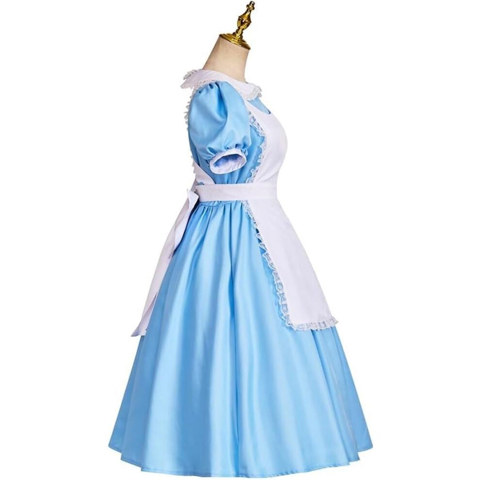 (XXL) Alice in Wonderland Lolita Costume | Blue Maid Apron Dress with Hairband | Princess Uniform for Halloween & Cosplay