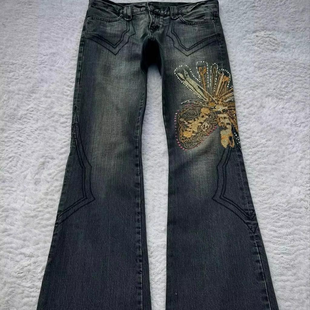 Vintage Vyšívané Patchwork Dámské Zvonové Džíny Y2k Harajuku Široké Nohavice Americký Styl Džínové Kalhoty Vaky Punk Streetwear