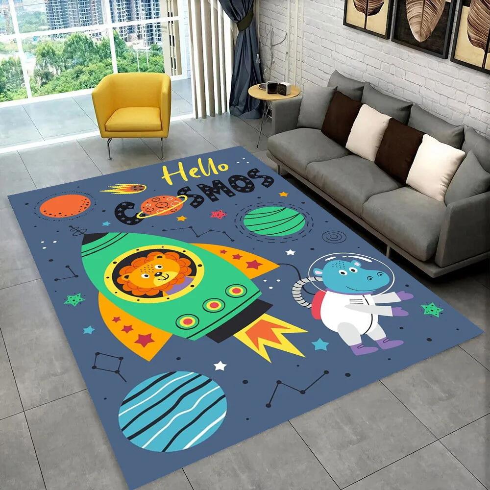 3D Cartoon Dinosaur Space Cute Dino Children Area Rug,Carpet for Living Room Bedroom Sofa Doormat Decoration, Non-slip Floor Mat