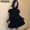 WTEMPO Ladies Long Sleeve Black Dress Women Solid Off Shoulder All-match Spring Elegant A-line Sexy Party Mini Dress