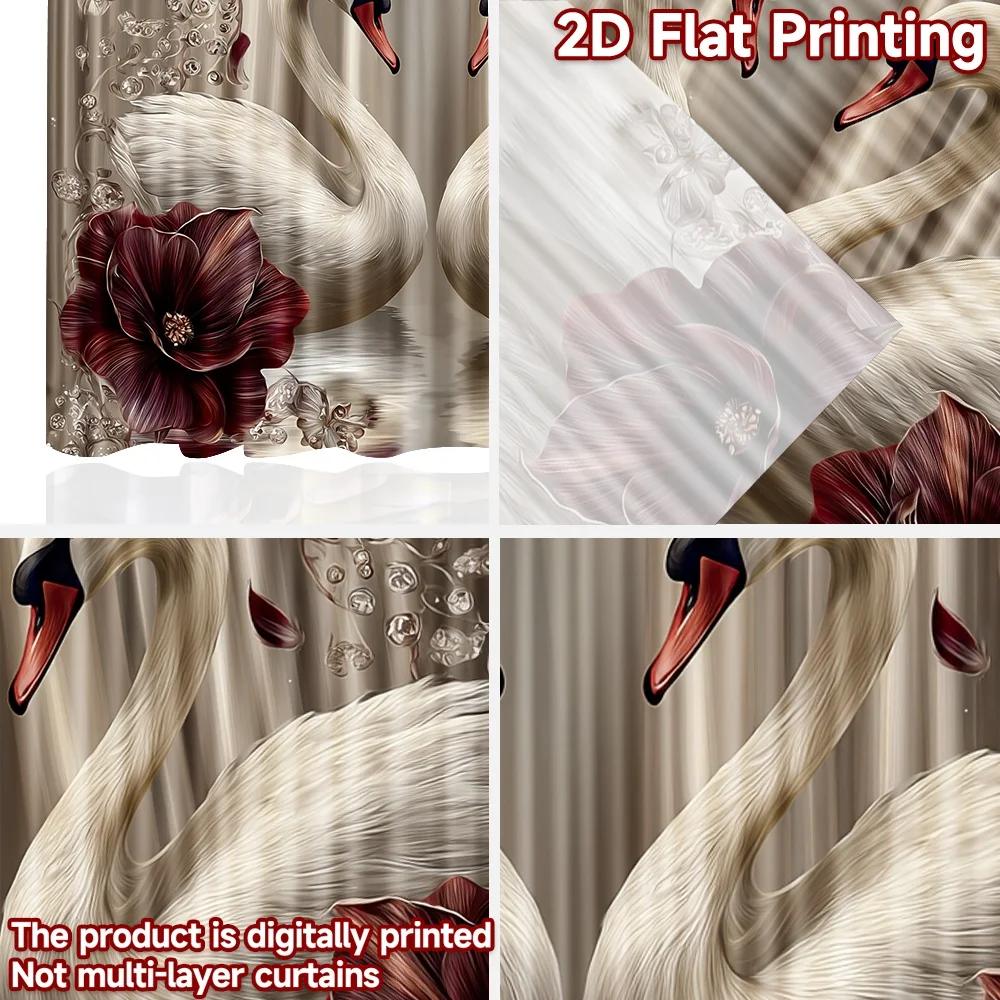 Set Of 2 Flat Printing Party Curtain Swans Roses Digital Printed Polyester Drapes Decorations Use Event Decoration