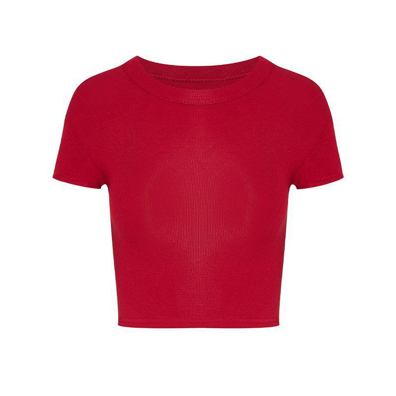 2025 Women's Sexy Hot Girl Short Sleeve Cropped Bodycon Navel-Baring Slim Fit Top - Trendy Summer Style