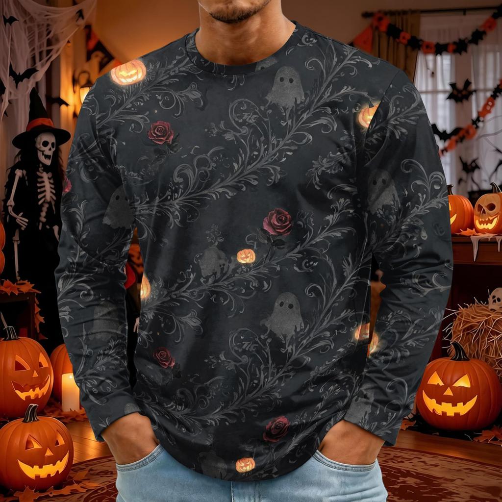 Men's Halloween Print Round Neck Long Sleeve T-Shirt