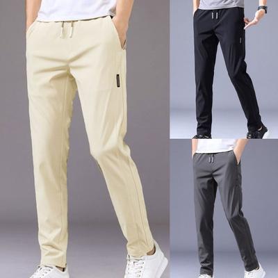 Men Pants Elastic Waist Trendy Polyester Casual Drawstring Men Trouser for Street Wear