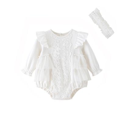 Baby Clothes Clothes Long Sleeve Bodysuit Girls Newborn Baby Preparing for Birth Gift Luxury Ruffle Hair Ornament Lace White 6M [Baby Koi]
