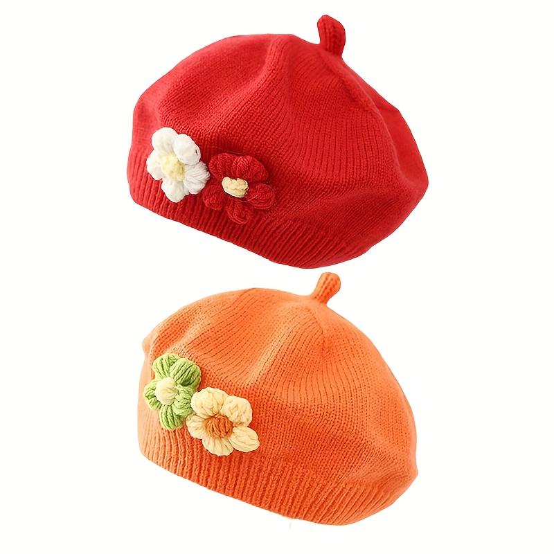 

2 шт. Детские береты, эластичная вязка, с милыми цветочными украшениями - Легкие, теплые, зимние, весенние, осенние шапочки во французском стиле 2pcs