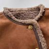 Women Winter Coat Thick Plush Short Type Round Neck Pure Color Single-breasted Loose Keep Warm Daily School Commuting Jacket