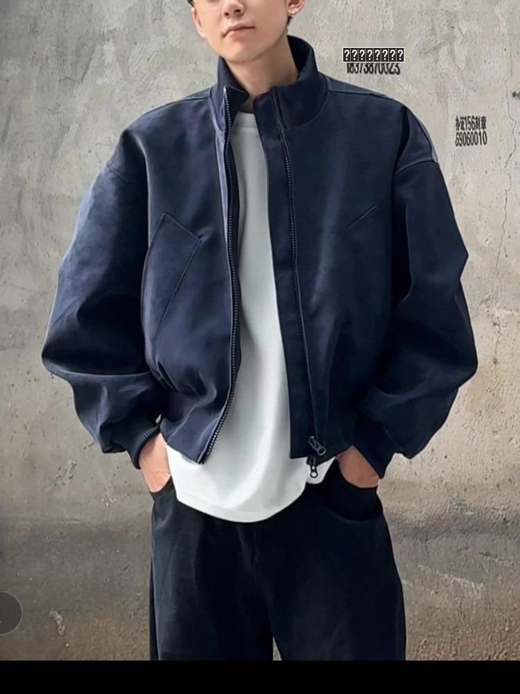 Men's Retro Stand Collar Bomber Jacket - Autumn/Winter Cleanfit Versatile Short Coat